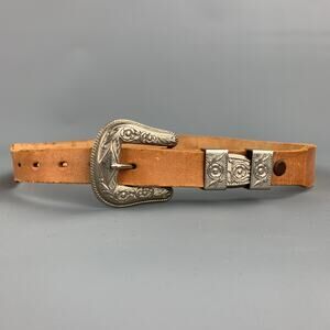 BARBARA Size 28 Tan Leather Skinny Belt